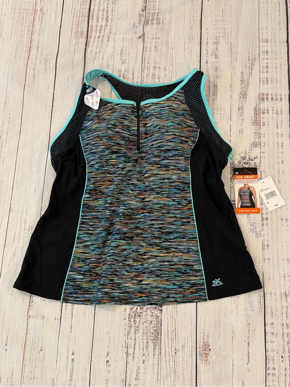 NWT ZeroXposur Scuba Mesh UPF 30 4-Way Stretch Tankini Zipper Front  Women's 2X
